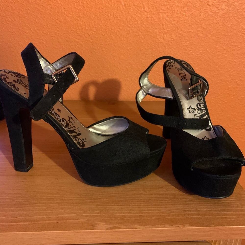 Black suede strap heels